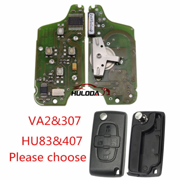 For  Citroen  original 4Button Flip Remote Key 433mhz， (After April 2011 year) (battery on PCB) with 46 chip FSK model with VA2 and HU83 blade , please choose the key shell