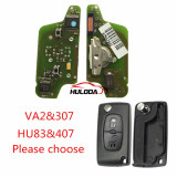 For Citroen  original 2 Button Flip Remote Key with 433mhz  (battery on PCB) with ASK model  with 46 PCF7941chip with VA2 and HU83 blade , please choose the key shell