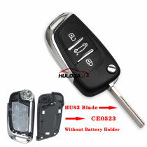 For Peugeot  3 button modified replacement key shell without battery clip with HU83 blade