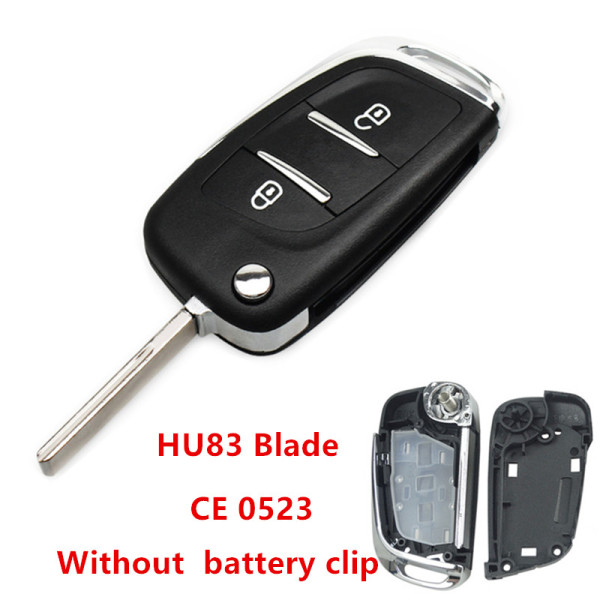 For Peugeot 2 button modified   replacement key shell   Without battery clip with VA2T blade