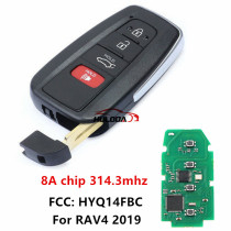 for Toyota Smart Remote Key Fob 314.3MHz 8A Chip  for Toyota RAV4 2019 - FCC: HYQ14FBC