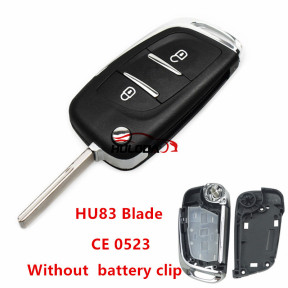 For Citroen  2 button modified replacement key shell without  battery clip with HU83 blade