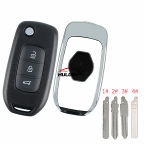 For Renault 3 button flip remote key blank with 4 types of key blades, please choose (with logo)