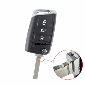 for VW 3 button flip remote key blank， with HU162 blade， the pin hole is same as original shell