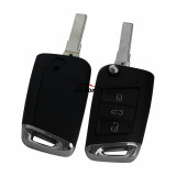 For VW  MQB platform 3 button Keyless flip remote key  with AES ID48 chip-434mhz & HU66 blade, used for T-Cross,  ect KYDZ