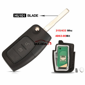 For Ford Focus 2 button Remote key with  434MHZ  and 4D63 （80bit) chip