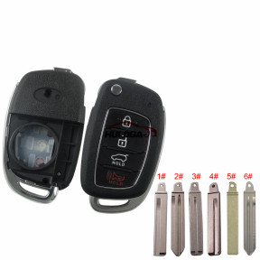 new hyundai 3 + 1 button remote key shell with 6 types of key blades, please choose
