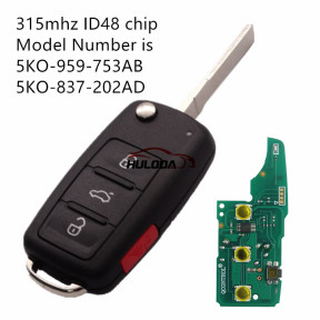 For VW 2+1 button remote key  with ID48 chip 315mhz Model Number is  5KO-959-753AB/ 5KO-837-202AD