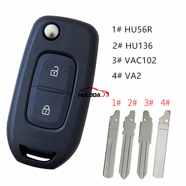 For Renault 2 button flip remote key blank with 4 types of key blades, please choose (no logo)