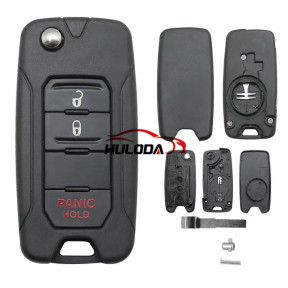 For Jeep Renegade 2015 2016 2017 2018  2+1 button Flip Remote Key Shell  with SIP22 Blade Replacement Without Logo