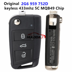 Original for VW 3 button keyless remote key with  433MHz 5C / MQB49 Chip For VW T Cross Polo 2019+ Skoda Golf Seat FCCID: 2G6 959 752 CMIITID:2016DJ3959