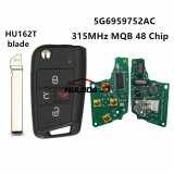 VW golf 7 3+1 button remote key with 315mhz MQB48 chip 5G6 959 752 AC