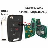 VW golf 7 3+1 button remote key with 315mhz MQB48 chip 5G6 959 752 AC