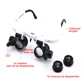 2LED Head-Mounted Illuminating Microscope ,with 8x 15x 23x Magnifier