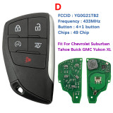 Smart Remote Key Fob For Chevrolet Suburban Tahoe B-uick GMC Yukon XL Denali 2021-2022 YG0G21TB2 3/4/5/6 Button 433MHz ID49 Chip