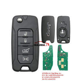 For Jeep Remote Flip Key With Logo 433MHz 4A Chip Hitag Aes FCC ID: 2ADFTFI5AM433TX IC:12345A-FI5AM433TX