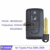 Smart 2 button Remote Key fob ASK 315/433.92MHz for Toyota Prius 2004-2009 FCC ID B31EG-485 MOZB31EG TOY43