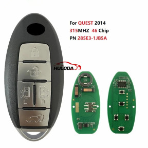 For QUES 5 button  315MHz 46 Chip T 2014 Smart Remote Key FCC 285E3-1JB5A With Logo
