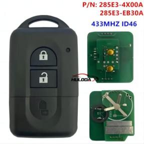 Replacement Keyless Remote key 2Button 433MHz PCF7936 HITAG 2 ID46 Chip for Nissan X-trail Qashqai Pathfinder 285E34X00A / 285E3EB30A