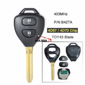 Suitable for 2-key Toyota remote control key B42TA ID67/G chip 433Mhz