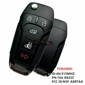 For Ford 4+1 button remtoe key with 315mhz with 49 chip FCCID: N5F-A08TAA PN:164-R8255 original PCB board and aftermarket key shell