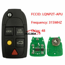 Aftermarket 5 Button Flip Key with ID48 chip 315Mhz For Volvo S80 S60 V70 XC70 XC90 2004-2015 Remote PN:8688799 FCCID:LQNP2T-APU 