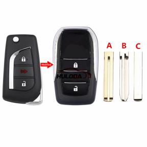 For Toyota Levin Camry Reiz Highlander Coroll Modified 2+1 Button Flip Folding Remote Key Shell With Uncut TOY43 Blade