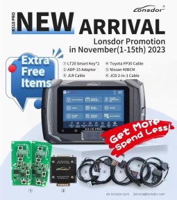 2023 Lonsdor K518 PRO Full Version All In One Key Programmer with 2pcs LT20, Toyota FP30 Cable, Nissan 40 BCM Cable, JCD, JLR