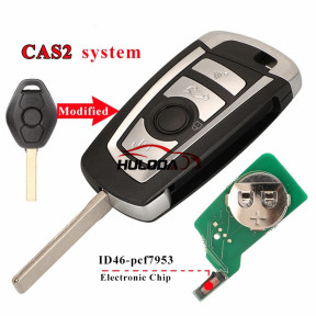 For BMW 4 button CAS2 system remote key with 315/434/868MHz  ID46(PCF7953) chip HU92 blade