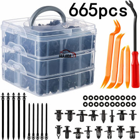 665PCS boxed car buckle with 16 types of mixed bumper repair kit, fastener expansion screw set