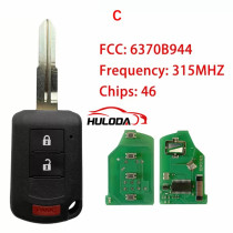 For Mitsubishi 2+1 button remote key with 315mhz ID46 (PCF7941) chip For (PCF7941) For Mitsubishi Outlander Sport 2013-2019 Lancer Head FCCID:OUCJ166N PN:6370B944