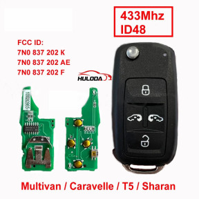 For VW Sharan Multivan Caravelle 5K0837202AD/7N0837202F HU66 Blade 5 button 315/433MHZ ID48 Chip Flip Remote Key 