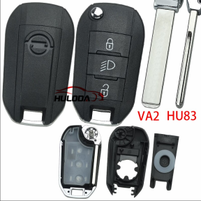 For Opel 3 button remote key shell case with light VA2&HU83 blade with logo