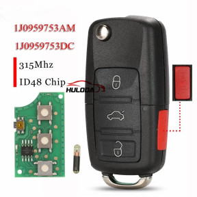 For VW Beetle Golf Passat Jetta Flip Key Car Remote Key Entry Transmitter Fob 315Mhz ID48 1J0959753AM 1J0959753DC