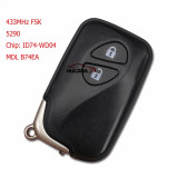  For Lexus CT200H RX350 RX450H Replace The Genuine Key MDL B74EA  2 Buttons 433MHz ID74 Chip PCB 5290 Smart Key Keyless Go Fob