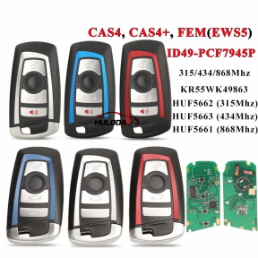 For BMW 3 5 7 Series 2009-2016 CAS4 F System Fob KR55WK49863  ID49  PCF7945 chip  CAS4  315/433/868Mhz Smart Remote Key KeylessGo