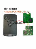 Smart Card Car Key 4 Buttons PCF7945/PCF7953 4A Chip 433Mhz for Renault Clio 4 Captur Passive Keyless Go Entry Remote 