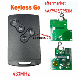 Smart Card Car Key 4 Buttons PCF7945/PCF7953 4A Chip 433Mhz for Renault Clio 4 Captur Passive Keyless Go Entry Remote 