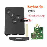 Smart Card Car Key 4 Buttons PCF7945/PCF7953 4A Chip 433Mhz for Renault Clio 4 Captur Passive Keyless Go Entry Remote 