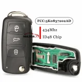 For VW 3 button remote key  with ID48 chip 434mhz Model Number is 5KO-837-202AD