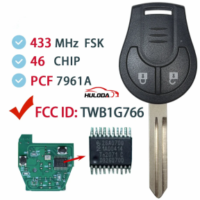 For Nissan Micra Note 2014 2015 2016 2017 Remote Car Key PCF7961A 46 Chip 433MHz TWB1G766