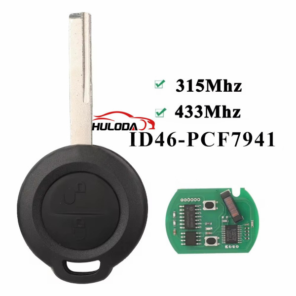  For  ​Mitsubishi 2Buttons Remote Fob​ Car Key ​ Colt 2002-2012 Cabriolet 2006-2008 Smart 454 ID46 MN901621 315/433MHz HU56