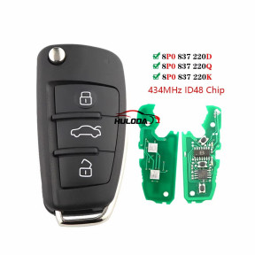 Remote Car Key For Audi Q7 B7 Q3 A3 TT A2 A8 A6 A6L A4 S5 C5 C6 B6 A4L A5 Q5 S LINE RS S1 S3 S4 8P0837220D 433Mhz ID48 Chip