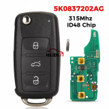 For VW Beetle Golf Jetta Polo Tiguan SCIROCCO 2009-2016  ​5K0 837 202 AG /B/C/DT/AF Folding Car Remote Key 315MHz ID48