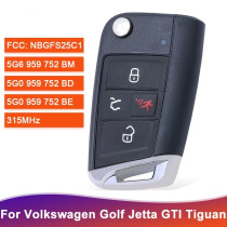 For VW Volkswagen Golf GTI Jetta Tiguan 2018 2019 2020 2021 NBGFS125C1 Remote Key 315MHz MQB48 5G0959752BD 5G6959752BM 5G0 959 752 BE HU66 blade For VW Volkswagen Golf GTI Jetta Tiguan 2018 2019 2020 2021 NBGFS125C1 Remote Key 315MHz MQB48 5G0959752BD 5G6959752BM 5G0 959 752 BE HU66 blade
