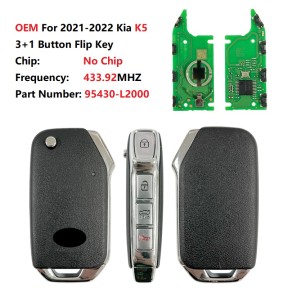 Original Flip Remote Key For KIA 2021-2022 Kia K5 433.92MHZ No Chip FCC CQOTD00660 (DL3)  Part Number 95430-L2000