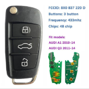 For Audi A1/Q3 folding smart remote key 434 frequency electronic 48 chip 8X0 837 220D