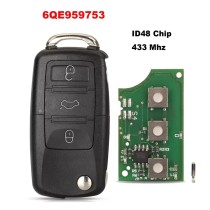 For Volkswagen For VW Fox Gol Sharan Saveiro 3button Flip Remote Control Car Key Part Fob 6QE 959 753 6QE959753 433MHz For Volkswagen For VW Fox Gol Sharan Saveiro 3button Flip Remote Control Car Key Part Fob 6QE 959 753 6QE959753 433MHz