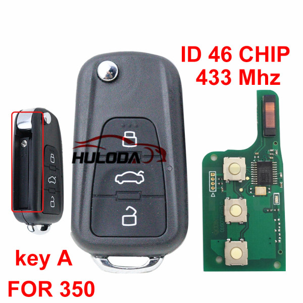 For Roewe 350 Car Key Accessories Folding Remote Control Key 433mhz ID46 Chip Intelligent Remote Key