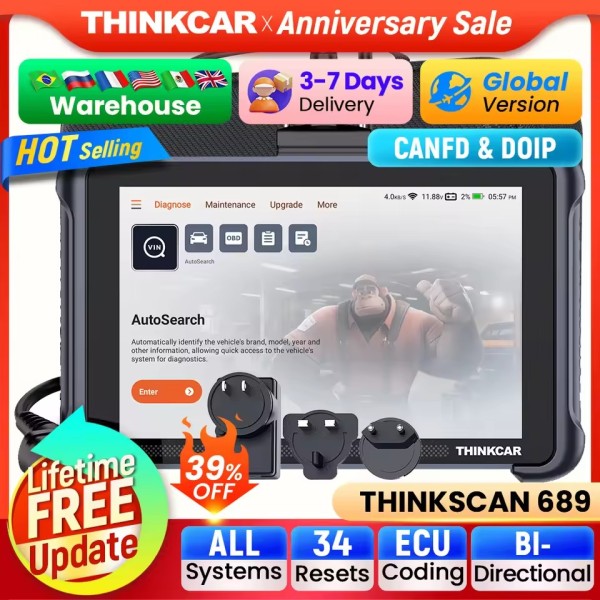 THINKCAR THINKSCAN 689 Car Diagnostic Tools CANFD DOIP Bi-directional ECU Coding 34 Resets Life Free Obd2 Scanner Key Programing